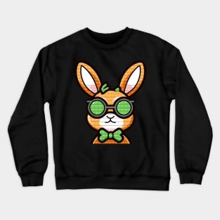Cool Pixel Art Bunny in a Bow Tie and Glasses Crewneck Sweatshirt